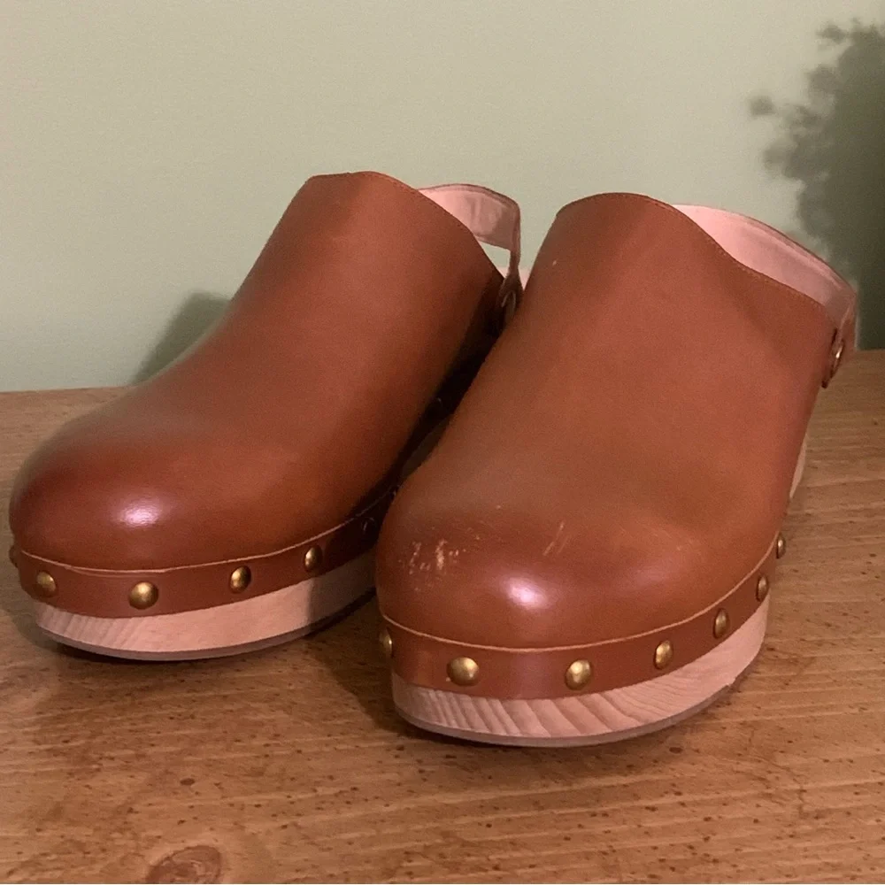 J. Crew Grace Women's Brown Leather Convertible Slip On Clogs Shoes
